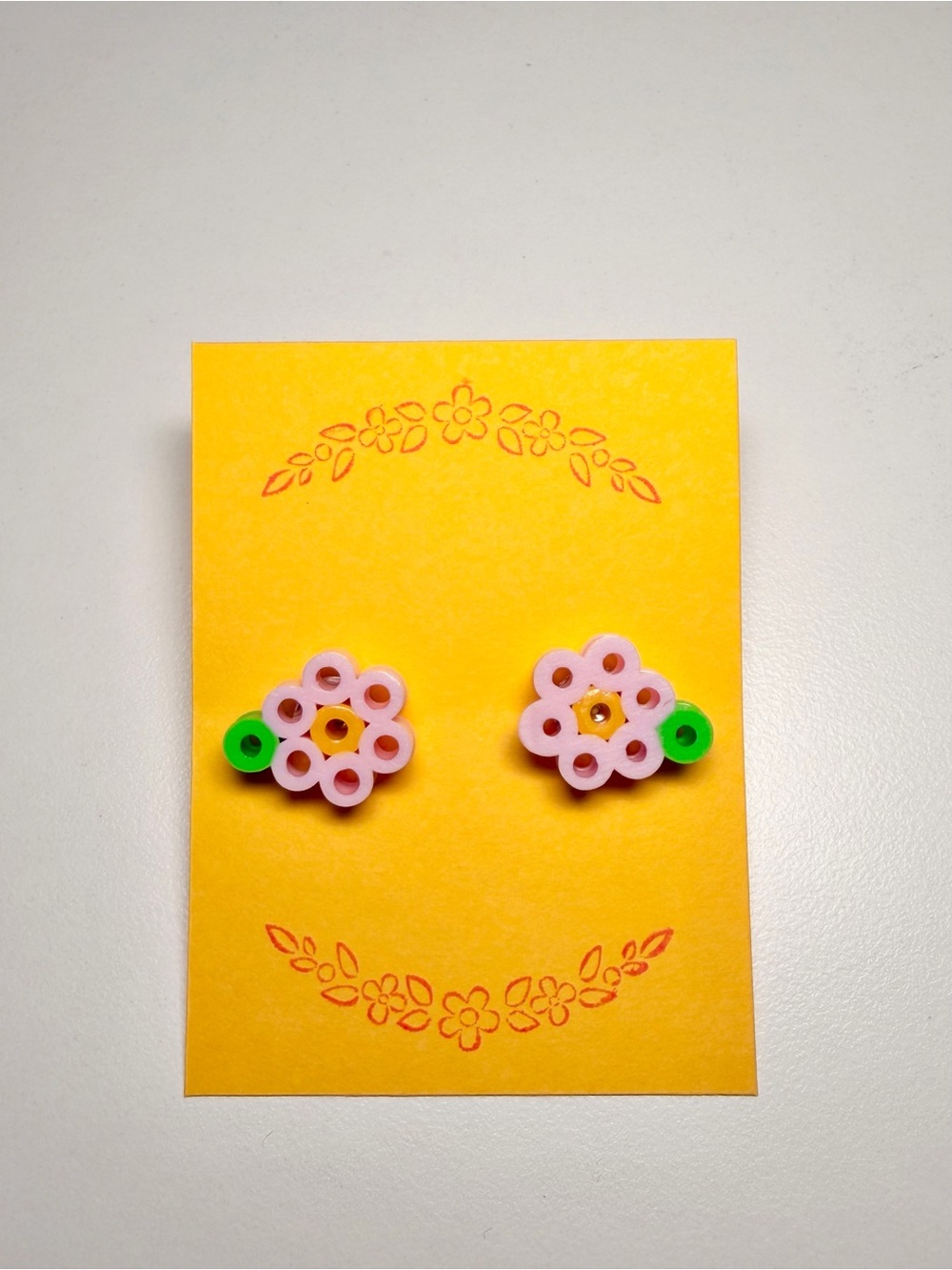 Perler Bead Pink Flower Stud Earrings